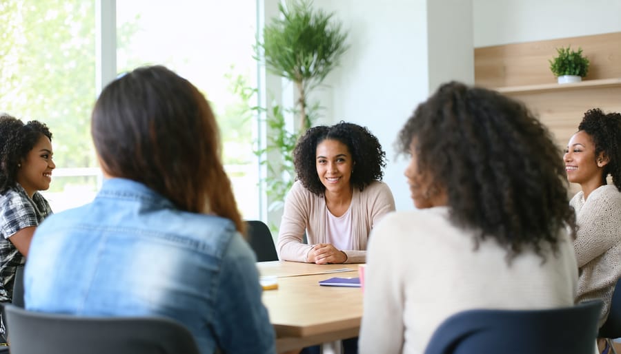 Support group of single mothers gathered together, offering mutual support and encouragement